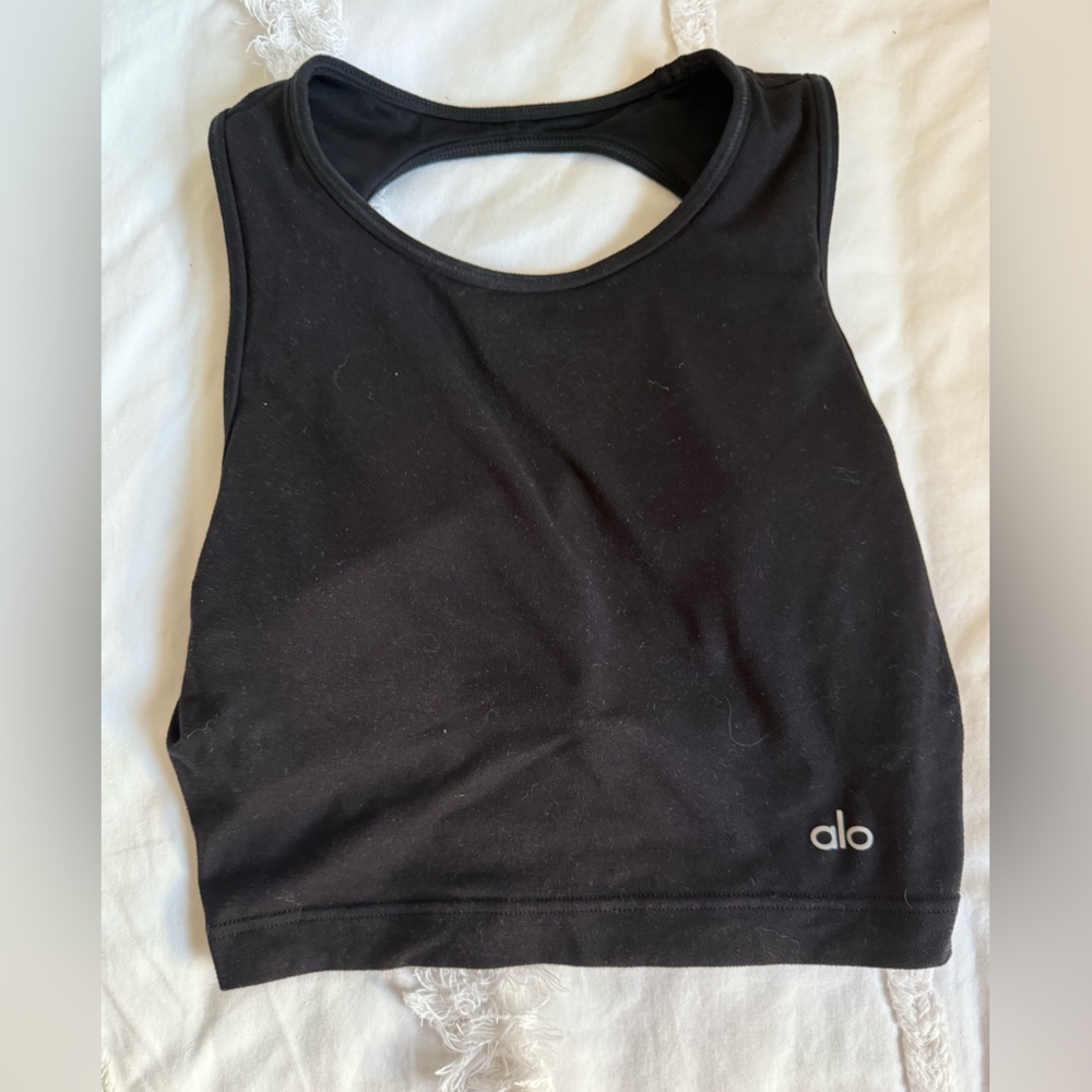 ALO Yoga Black Crop Backless Tank Top - Picture 3 of 8